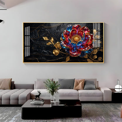 Abstract Floral With Red & Blue Premium Acrylic Horizontal Wall Art