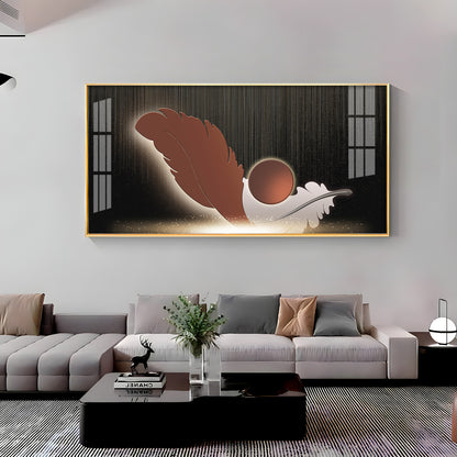 Feathers With Circle Design Premium Acrylic Horizontal Wall Art