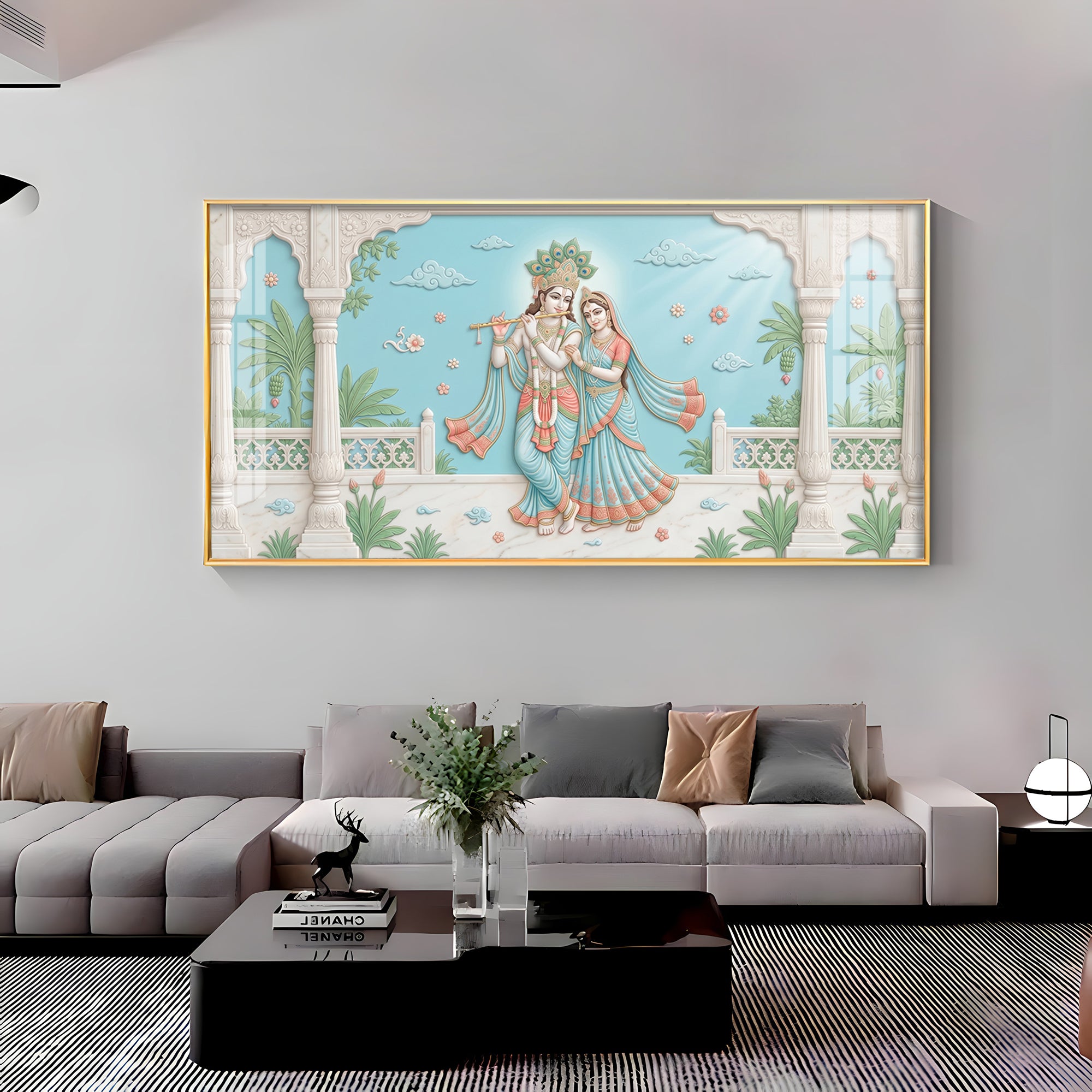 Beautiful Radha Krishna With Flute Premium Acrylic Horizontal Wall Art