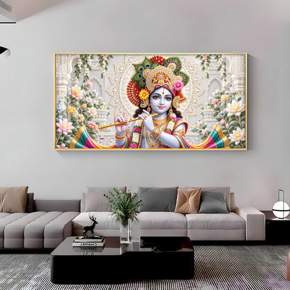 Lord Krishna Flute Playing Premium Acrylic Horizontal Wall Art
