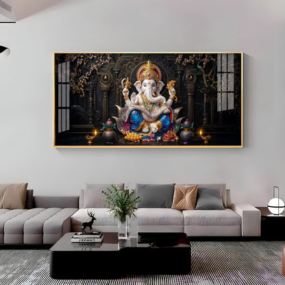 Ganesha Seated On A Lotus Premium Acrylic Horizontal Wall Art