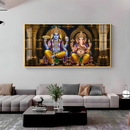 Lord Vishanu & Ganesh Ji Premium Acrylic Horizontal Wall Art