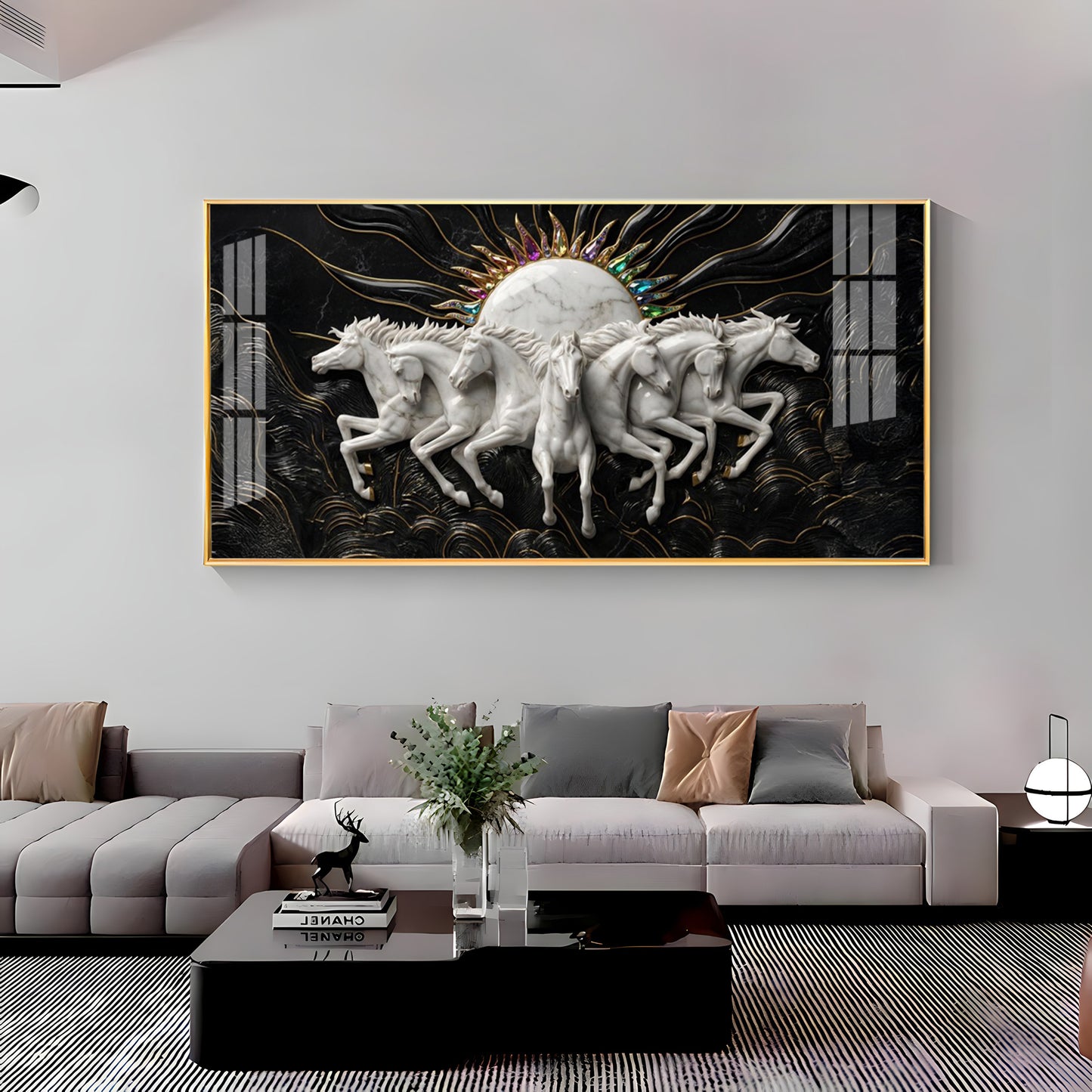 White Running Horses Premium Acrylic Horizontal Wall Art