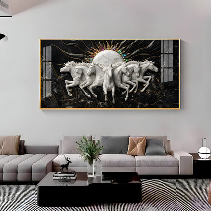 White Running Horses Premium Acrylic Horizontal Wall Art