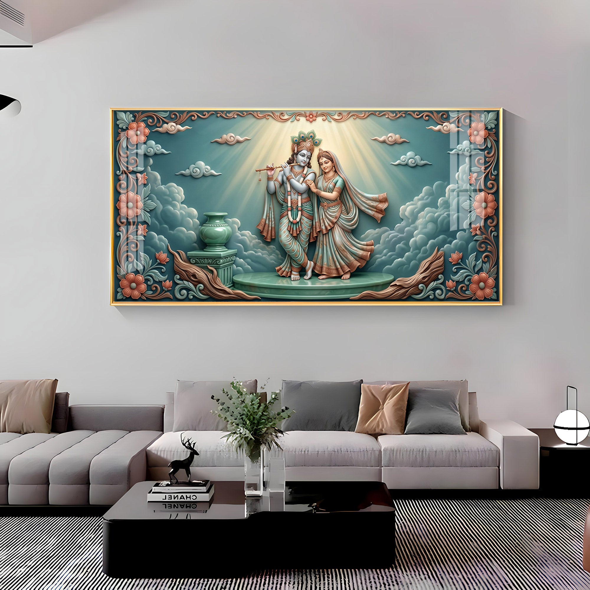 Radha Krishna In A Devotional Pose Premium Acrylic Horizontal Wall Art