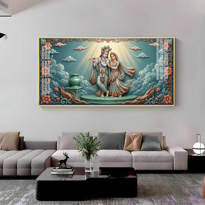Radha Krishna In A Devotional Pose Premium Acrylic Horizontal Wall Art