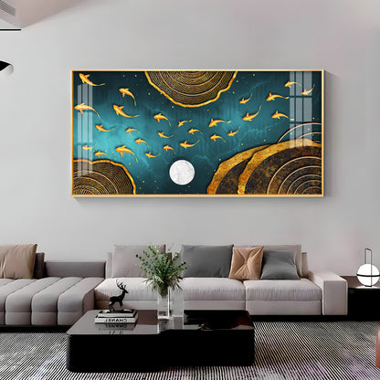 Features Golden Koi Fish Premium Acrylic Horizontal Wall Art