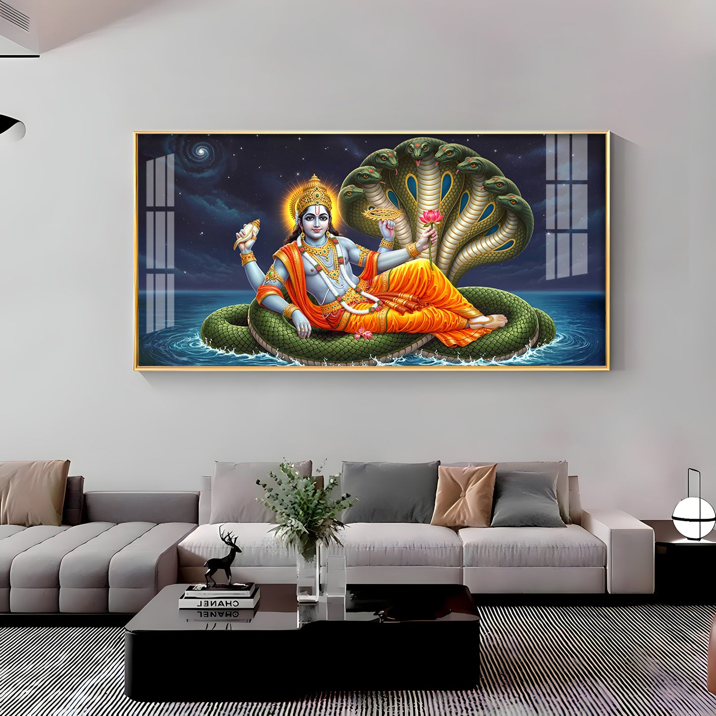 Lord Vishnu on Sheshnag Premium Acrylic Horizontal Wall Art