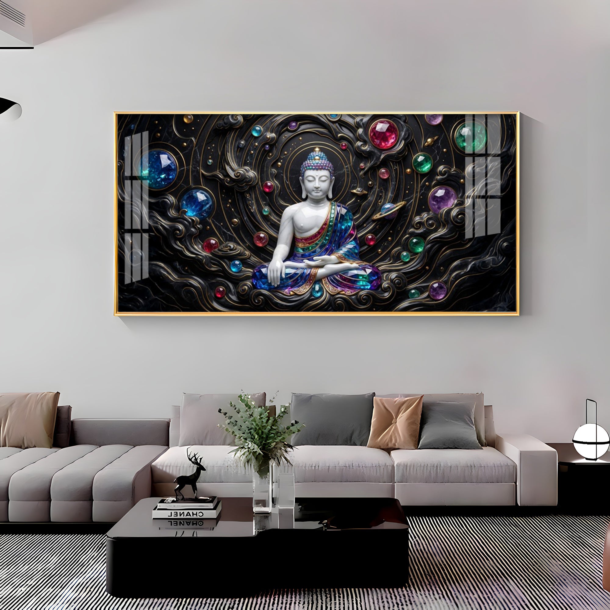 Divine Buddha With Crystal Spheres Premium Acrylic Horizontal Wall Art