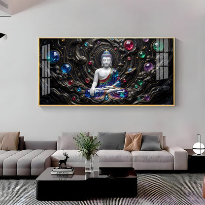 Divine Buddha With Crystal Spheres Premium Acrylic Horizontal Wall Art