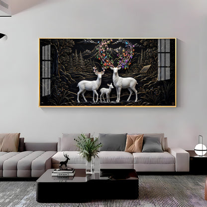 Family of Deer With Colorful Antlers Premium Acrylic Horizontal Wall Art