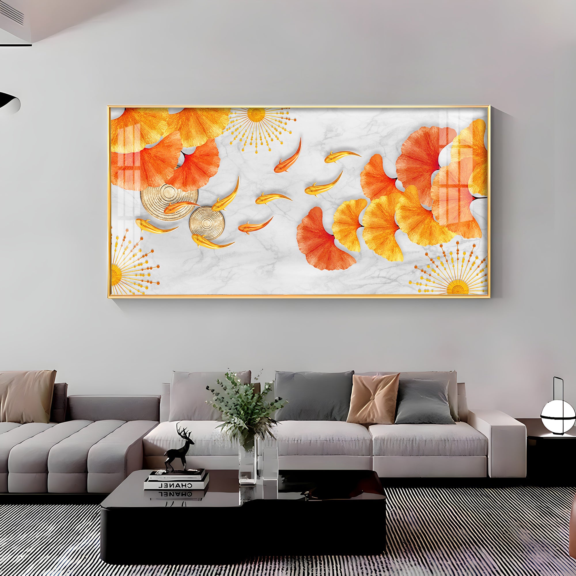 Ginkgo Leaves & Fish Premium Acrylic Horizontal Wall Art