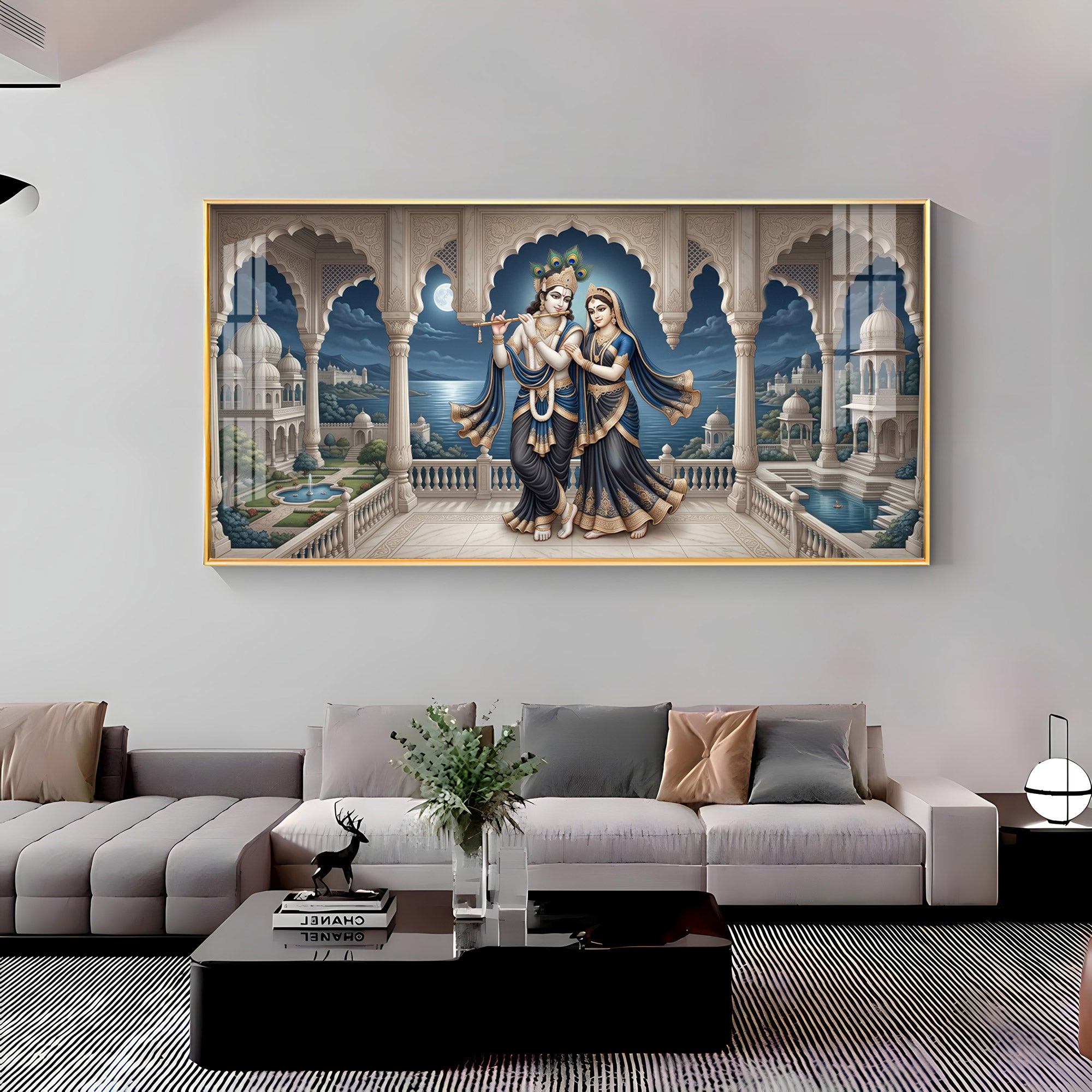 Devotional Lord Radha Krishna Premium Acrylic Horizontal Wall Art