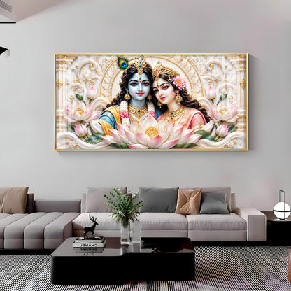 Radha Krishna With Lotus Premium Acrylic Horizontal Wall Art