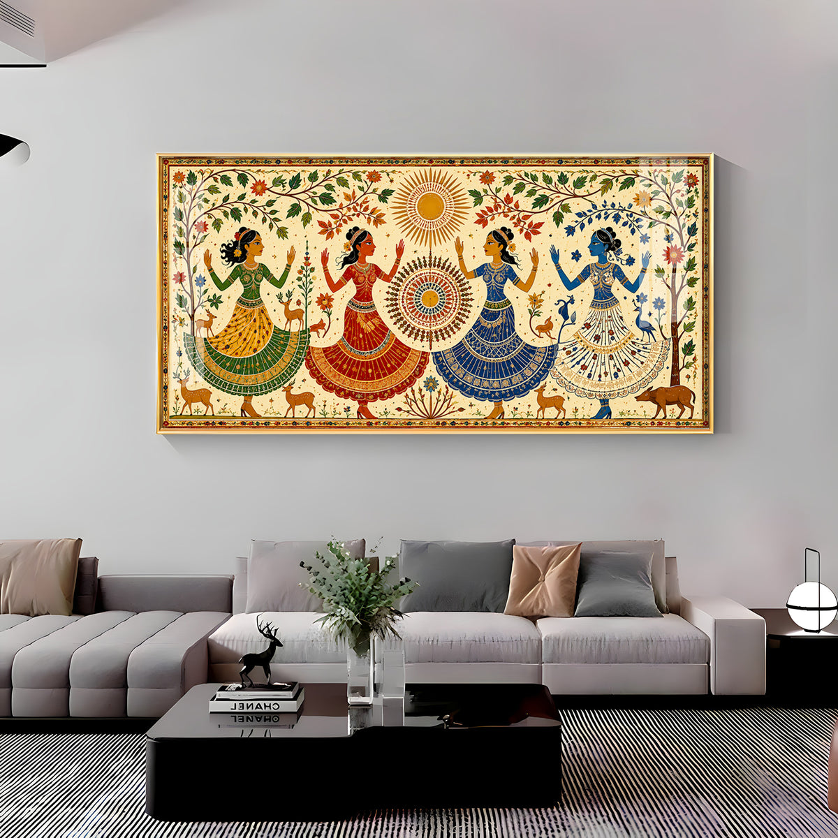 Ethnic Dancing Gopis Premium Acrylic Horizontal Wall Art