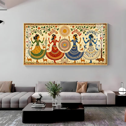 Ethnic Dancing Gopis Premium Acrylic Horizontal Wall Art