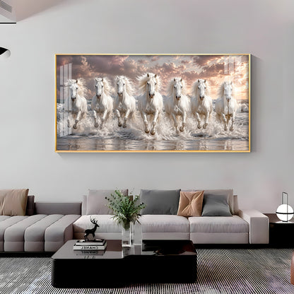 Seven White Horses Ocean Premium Acrylic Horizontal Wall Art