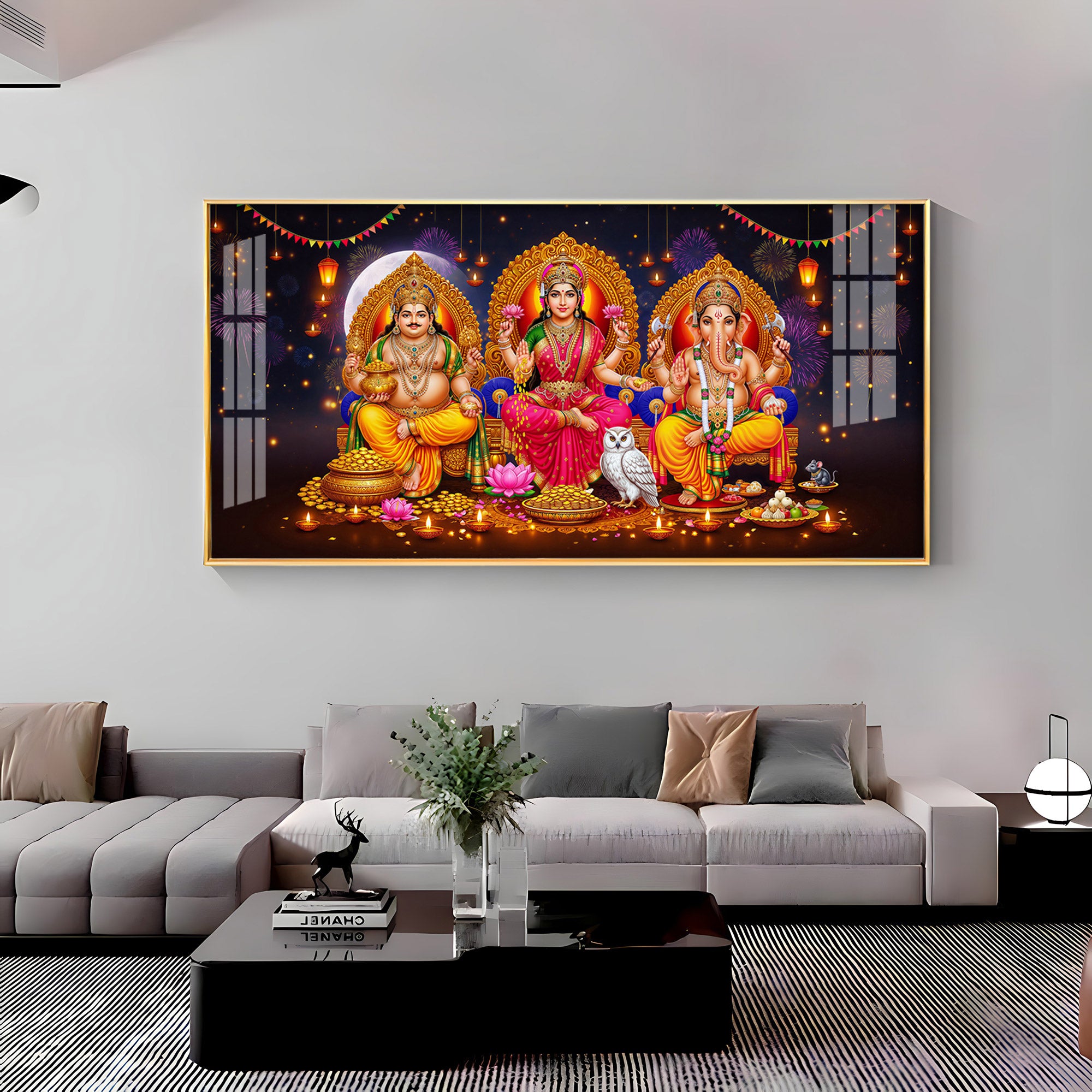 Lord Kubera,Goddess Lakshmi & Lord Ganesha Premium Acrylic Horizontal Wall Art