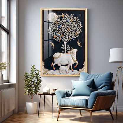 Kamdhenu Cow Premium Acrylic Vertical Wall Art