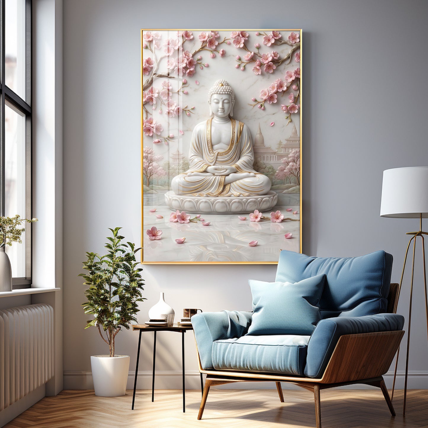 White Buddha Statue Premium Acrylic Vertical Wall Art