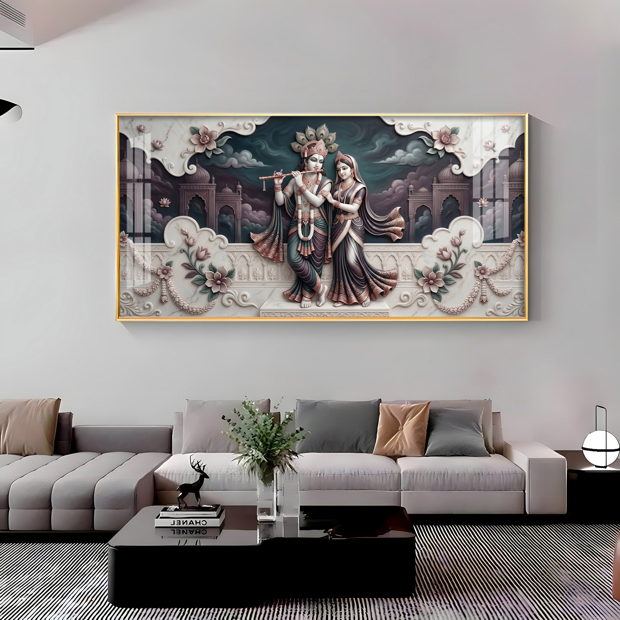 Divine Love Radha Krishna Premium Acrylic Horizontal Wall Art