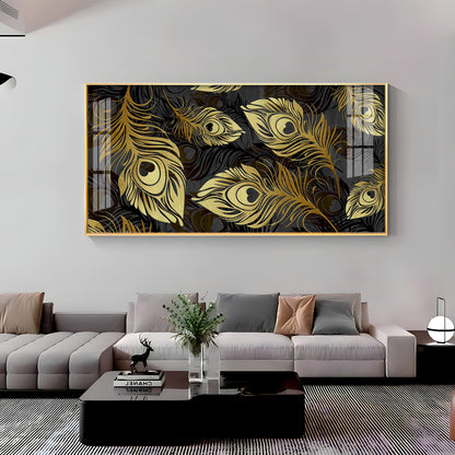 Black & Gold Feather Premium Acrylic Horizontal Wall Art