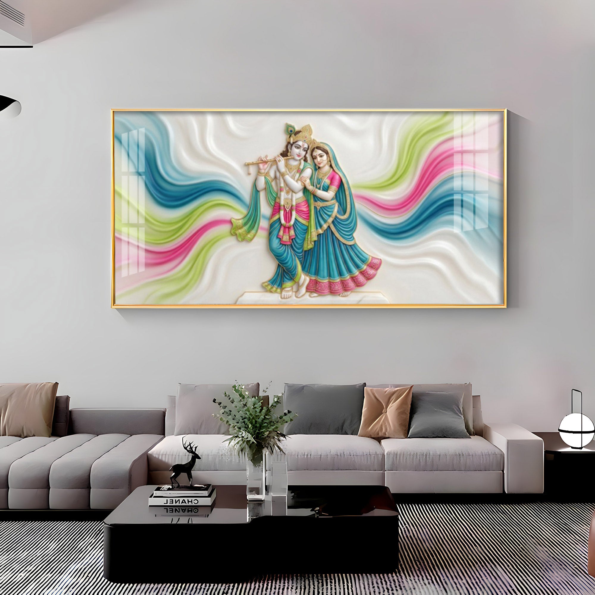 Vibrant Colors Radha Krishna Premium Acrylic Horizontal Wall Art