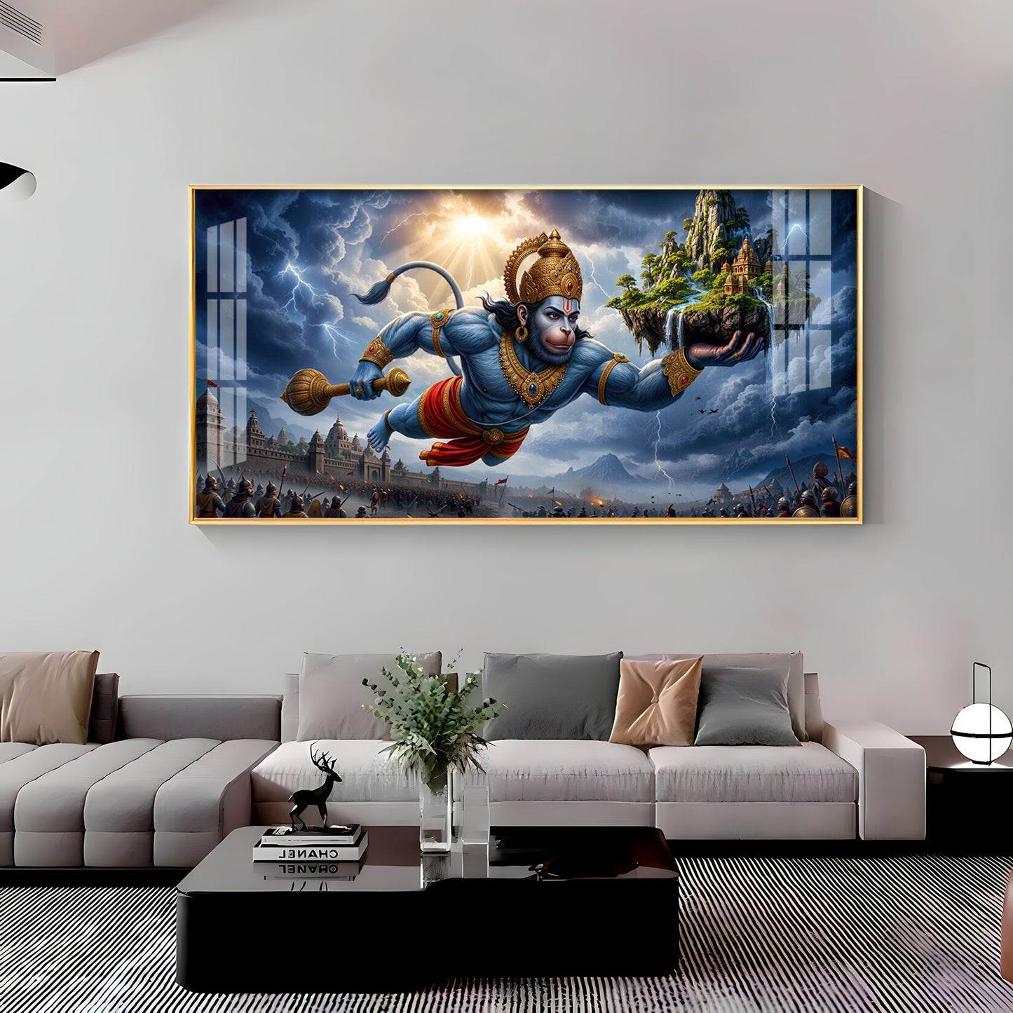 Mahabali Hanuman With Sanjivani Mountain Premium Acrylic Horizontal Wall Art