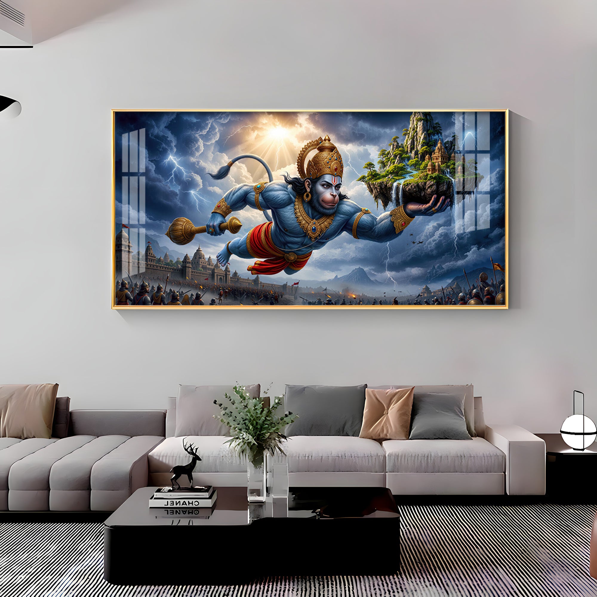 Mahabali Hanuman With Sanjivani Mountain Premium Acrylic Horizontal Wall Art