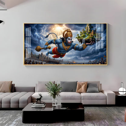Mahabali Hanuman With Sanjivani Mountain Premium Acrylic Horizontal Wall Art