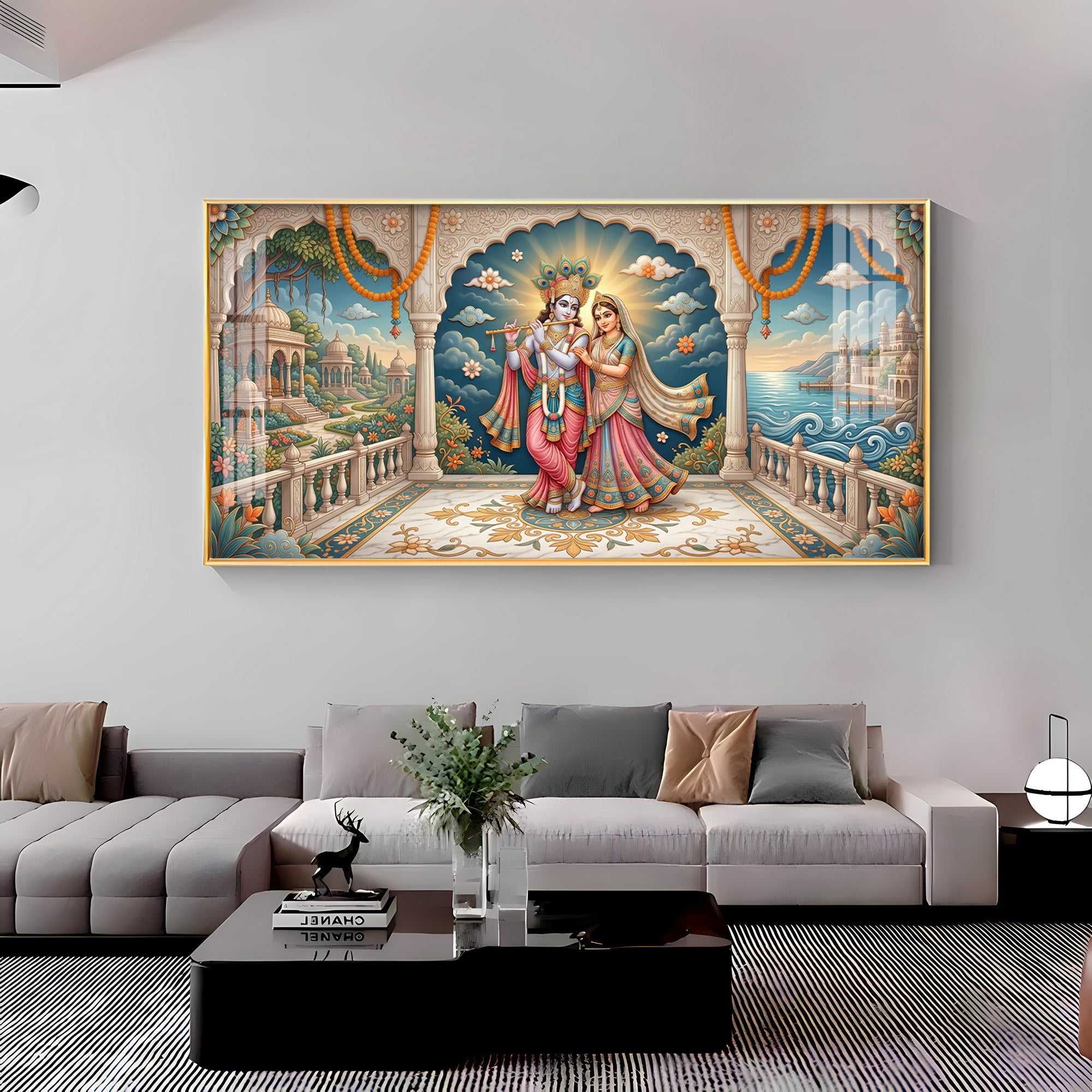 Shri Radha Krishna Holding A Flute Premium Acrylic Horizontal Wall Art