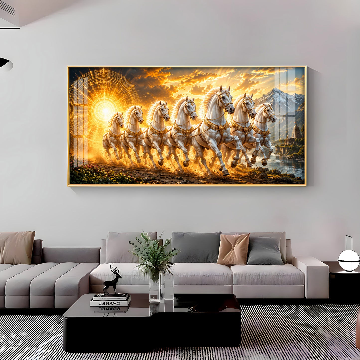 Seven White Horses Premium Acrylic Horizontal Wall Art