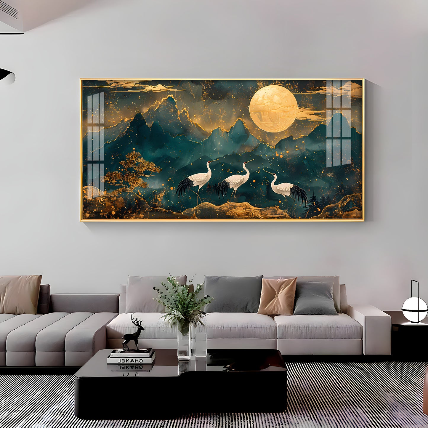 Cranes In Moonlight Premium Acrylic Horizontal Wall Art