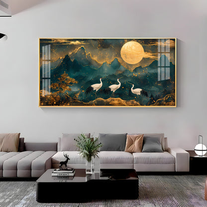 Cranes In Moonlight Premium Acrylic Horizontal Wall Art