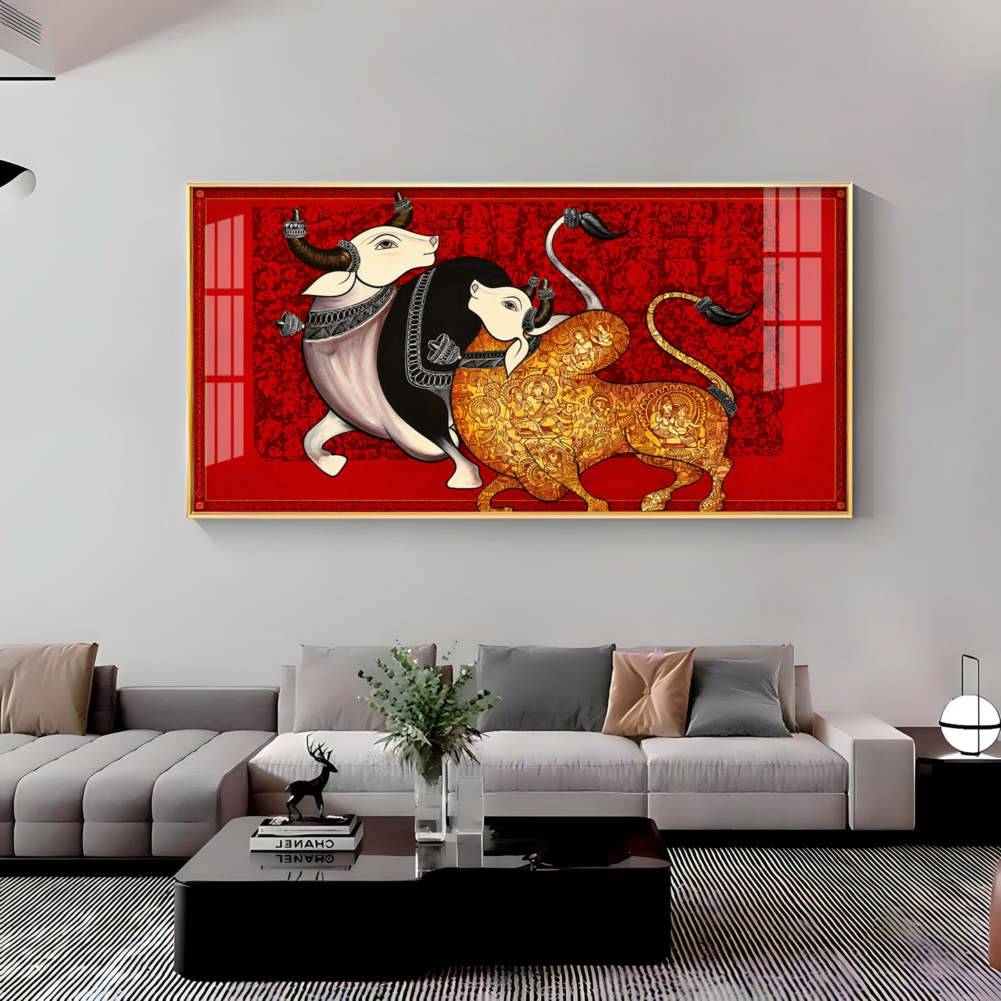Traditional Sacred Bulls Premium Acrylic Horizontal Wall Art