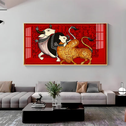 Traditional Sacred Bulls Premium Acrylic Horizontal Wall Art