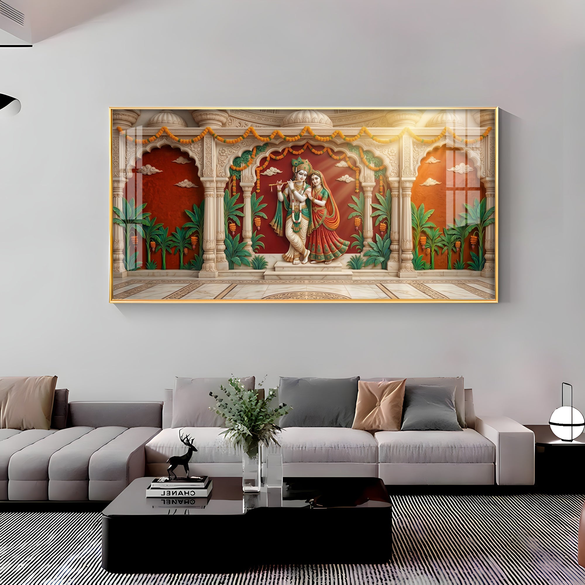 Hindu Deity Krishna With Radha Premium Acrylic Horizontal Wall Art