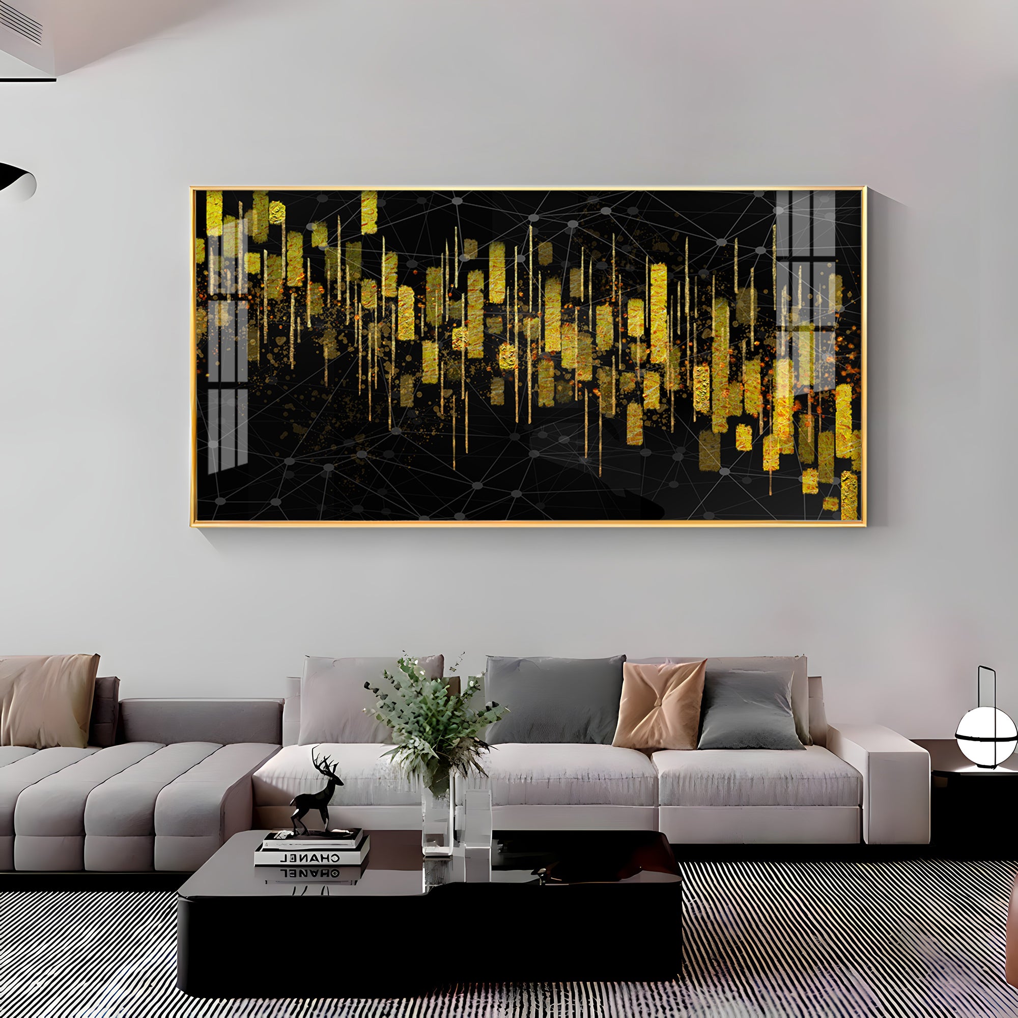 Gold Colored Vertical Lines Premium Acrylic Horizontal Wall Art