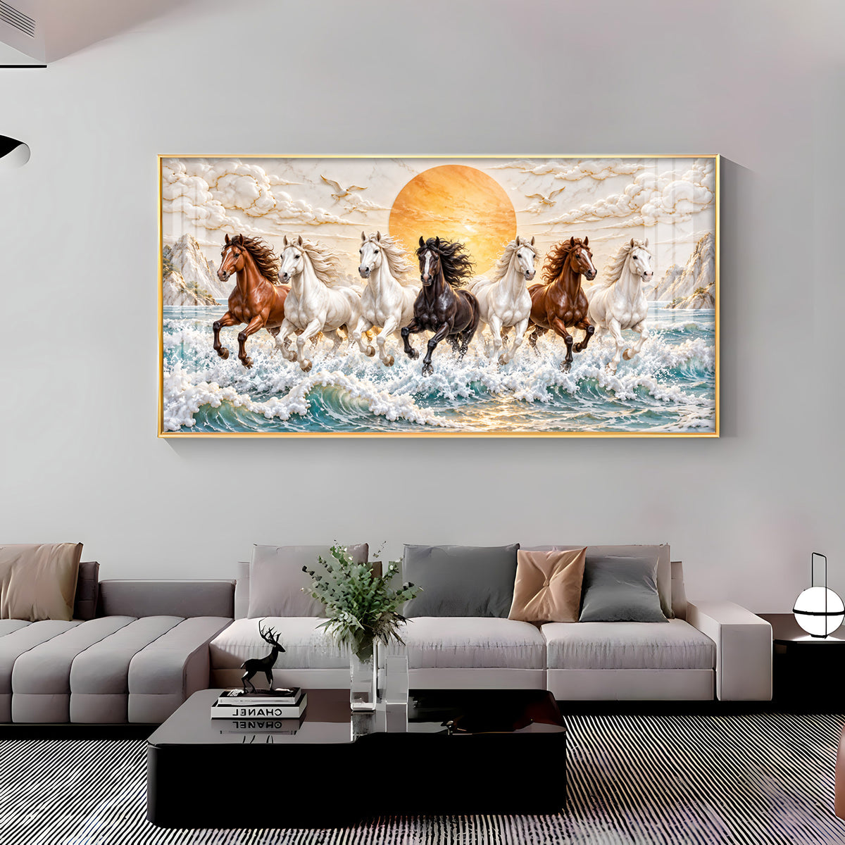 Majestic Colorful Seven Horses Premium Acrylic Horizontal Wall Art