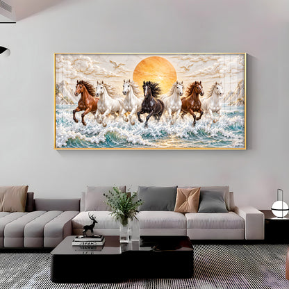Majestic Colorful Seven Horses Premium Acrylic Horizontal Wall Art