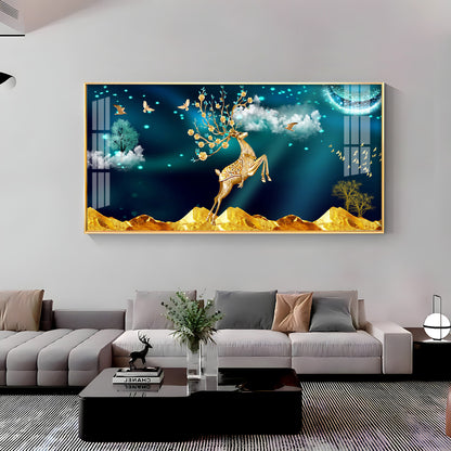 Deer In Golden Valley Art Premium Acrylic Horizontal Wall Art