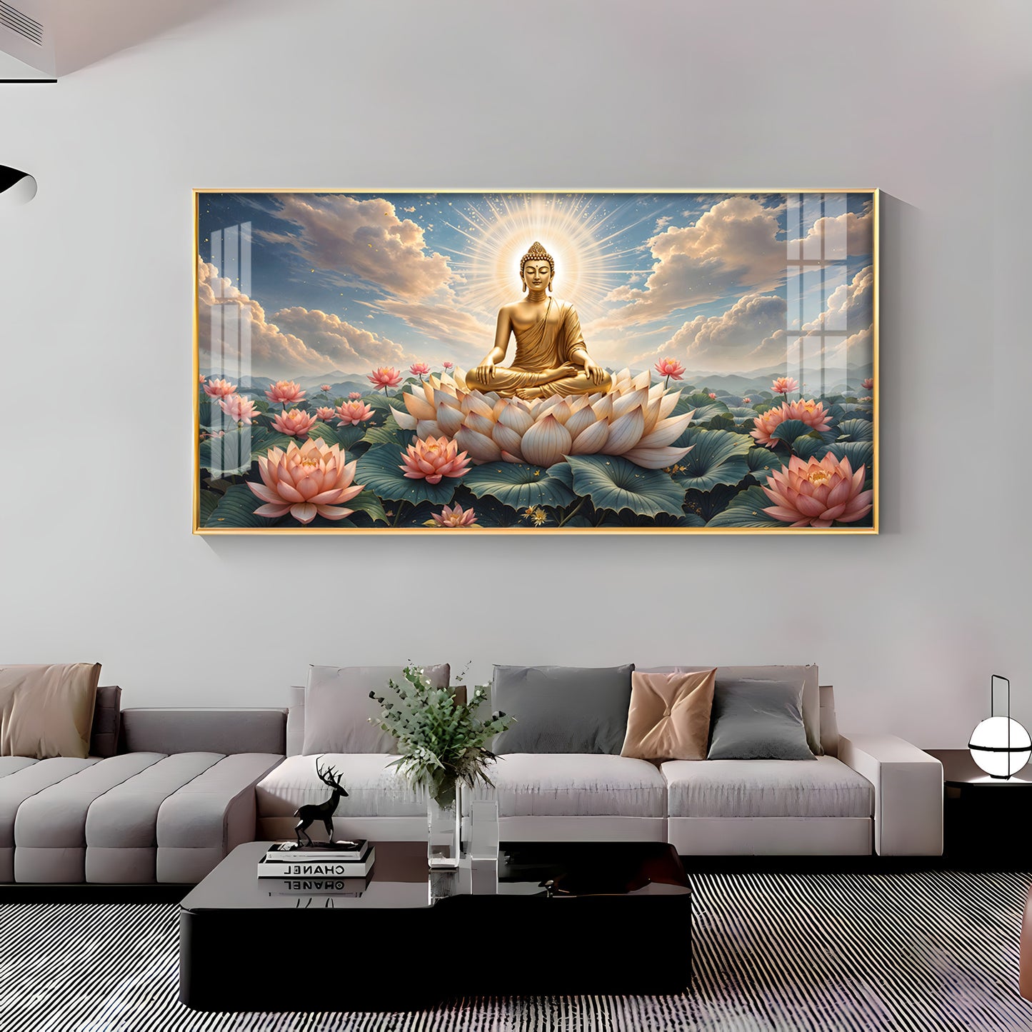 Peaceful Buddha On Lotus Premium Acrylic Horizontal Wall Art