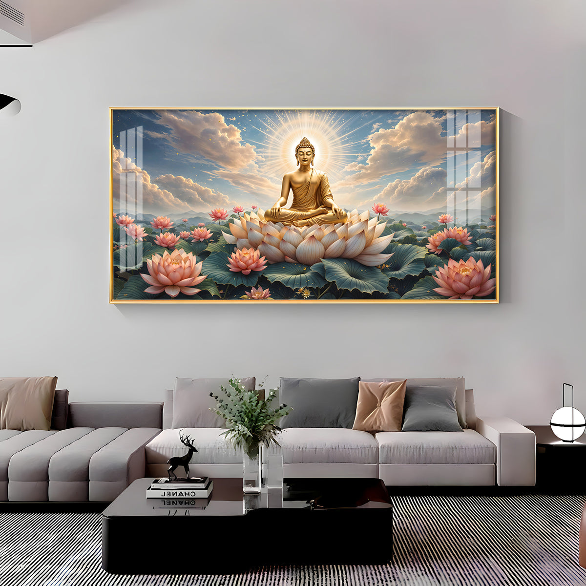 Peaceful Buddha On Lotus Premium Acrylic Horizontal Wall Art