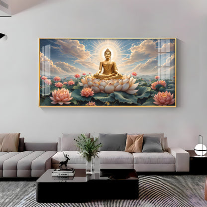 Peaceful Buddha On Lotus Premium Acrylic Horizontal Wall Art