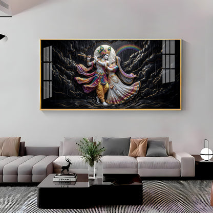 Radha Krishna High Contrast Black Backdrop Premium Acrylic Horizontal Wall Art