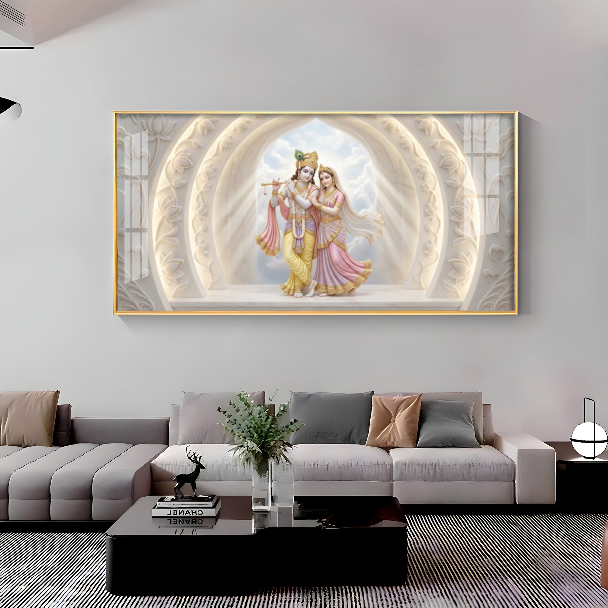Serene White Radha Krishna Premium Acrylic Horizontal Wall Art