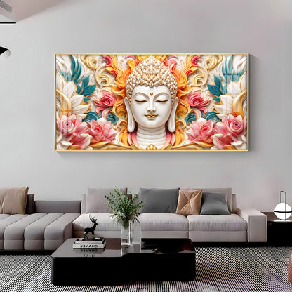 Meditating Buddha In Floral Premium Acrylic Horizontal Wall Art