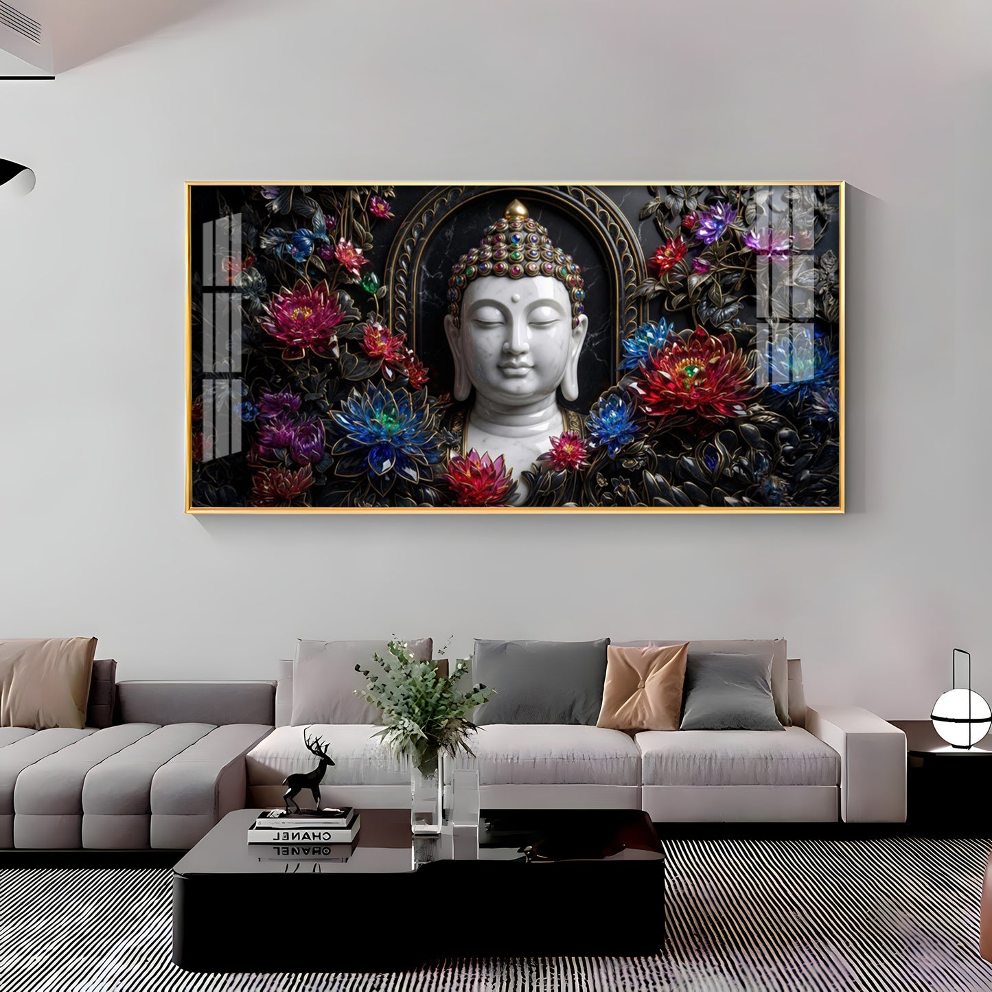 Floral Serenity Idol Buddha Premium Acrylic Horizontal Wall Art