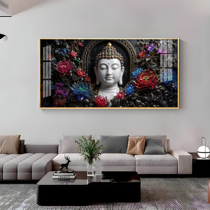 Floral Serenity Idol Buddha Premium Acrylic Horizontal Wall Art