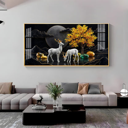 White Deer With Golden Horns Premium Acrylic Horizontal Wall Art